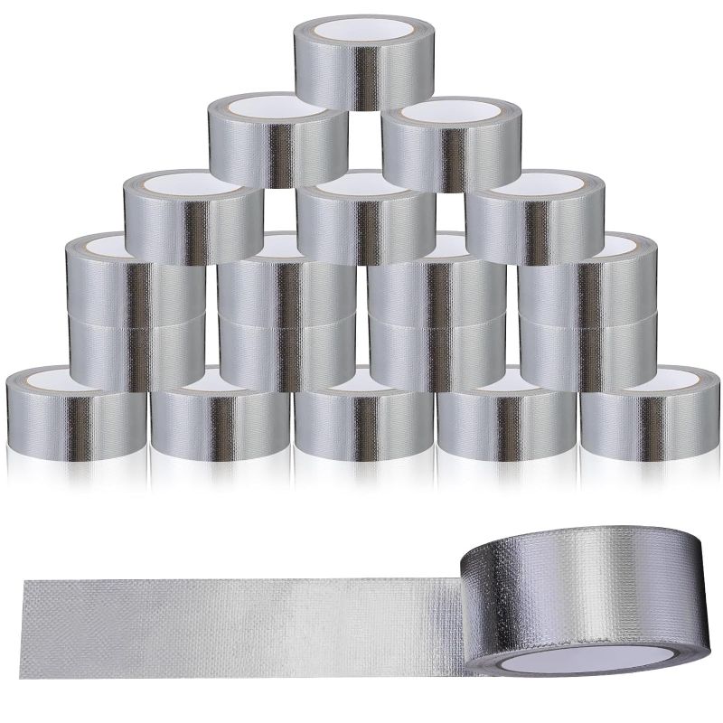 Photo 1 of 18 Pack Silver Aluminum Tape 2 Inch x 65 Feet (3.9 Mil) Fiberglass Foil Tapes Insulation Adhesive Metal High Temperature Thermal Duct Tape for Ductwork Dryer Vents, Wrap Pipe, Repair Ducting