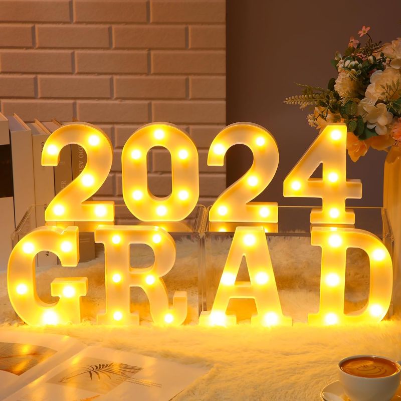 Photo 1 of  8 Pcs Graduation Party Decorations Grad 2024 Light up Letters LED Marquee 2024 Grad Sign Decor for Graduation Party Supplies Ornaments, Battery Operated(White)