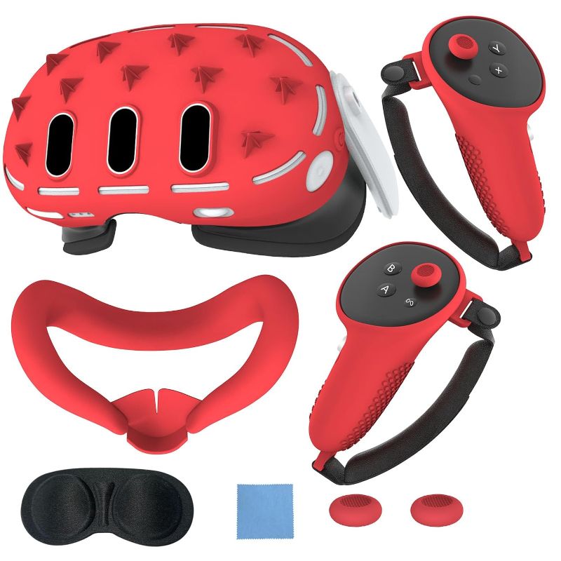 Photo 1 of 3D Silicone Cover for Meta Quest 3, Protective Cover for Oculus Quest 3 Accessories, Soft Shell Skin, Face & Lens Cover, Controller Grips Set - Red