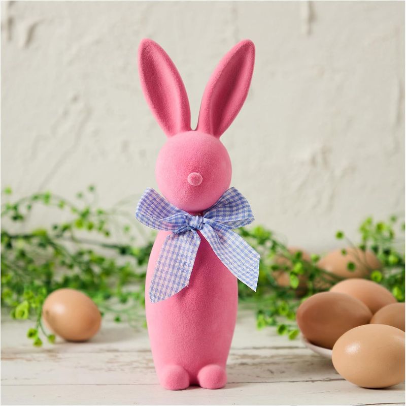 Photo 1 of Green Moss Velvet Butterfly Rabbit Ornaments Spring Courtyard Lawn Garden Tabletop Sculpture Decoration for Easter Gift Party Decoration (9.2in Pink)