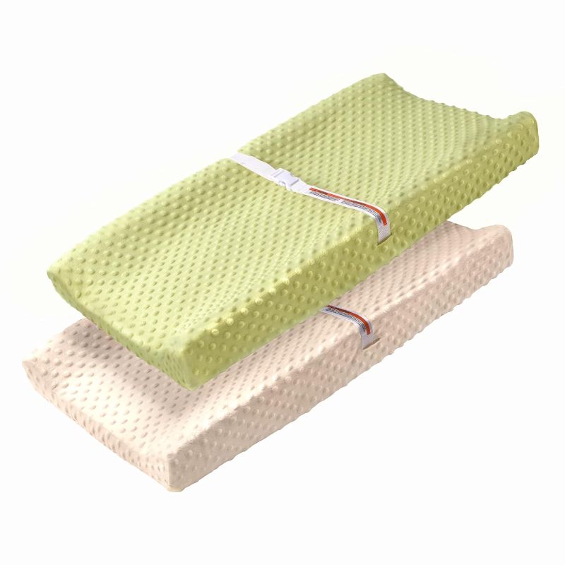 Photo 1 of Changing Pad Covers, AceMommy Ultra Soft Minky Dot Plush Changing Table Cover for Baby Boys and Girls, Spring Green & Cream (2 Pack)