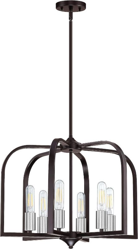 Photo 1 of 6 Light 20" Rustic Metal Lantern Cage Kitchen Island Brushed Nickel Pendant Light Fixture,Modern Industrial Oil Rubbed Bronze Finish for Dining Room Bedroom Foyer Entry Porch Over Sink