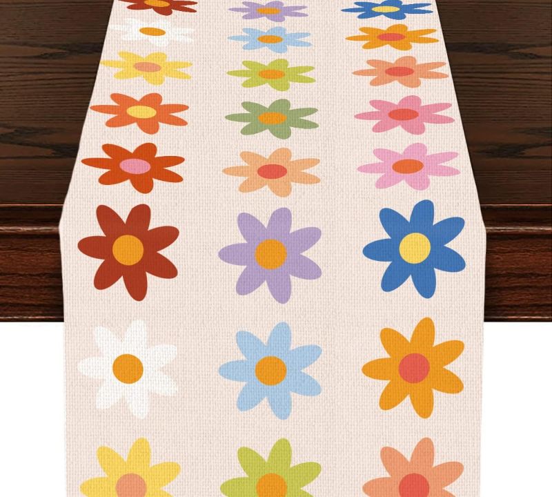Photo 1 of Watercolor Flower Table Runner, Kitchen Dining Table Decor, Vintage Botanical Floral Wildflowers Table Runners for Indoor Outdoor Home Farmhouse Holiday Wedding Birthday Party Decoration, 13 x 71 Inch