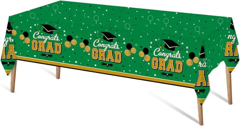 Photo 1 of ATFUNSHOP Graduation Party Decorations 2PCS Graduation Tablecloth Party Supplies Gongrats Grad Tablecover 54"x108" Green Gold