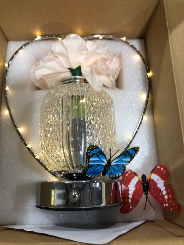 Photo 1 of Battery Operated Lamp, Room Decor Cordless Touch Table Flower Lamp, Rechargeable Dimmable Bedroom Night Lights, Decorative Lamp for Living Room Bathroom Fireplace Corner Entryway Party Heart-Pink Flowers