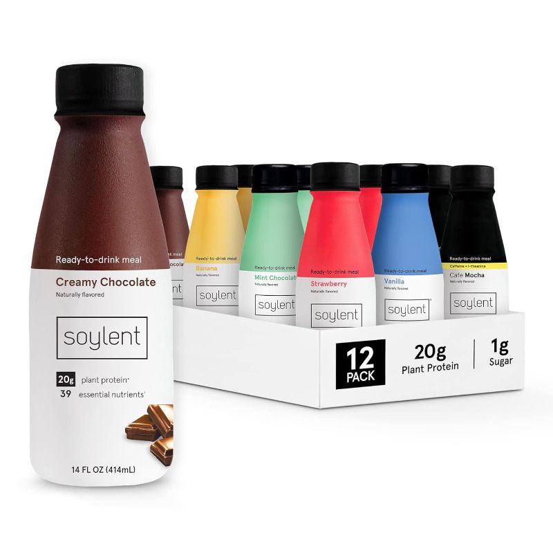 Photo 1 of Soylent Meal Replacement Shake, Sampler Pack, Contains 20g Complete Vegan Protein, Ready-to-Drink, 14oz, 12 Pack
