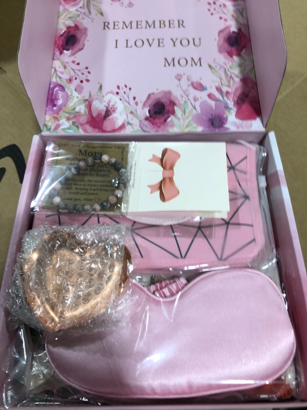 Photo 2 of Gifts for Mom, Mothers Birthday Gifts Blanket 50 * 60 inch Basket for Mom Self Care Women Gift Box to My Mom from Daughter Son Includes Bracelets Eye Mask Makeup Bag Mirror Jewelry Plate Blue