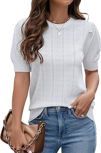 Photo 1 of Womens Dressy Casual Tops Business Casual Work Blouses Crew Neck Ruffle Short Sleeve Shirts Size M 