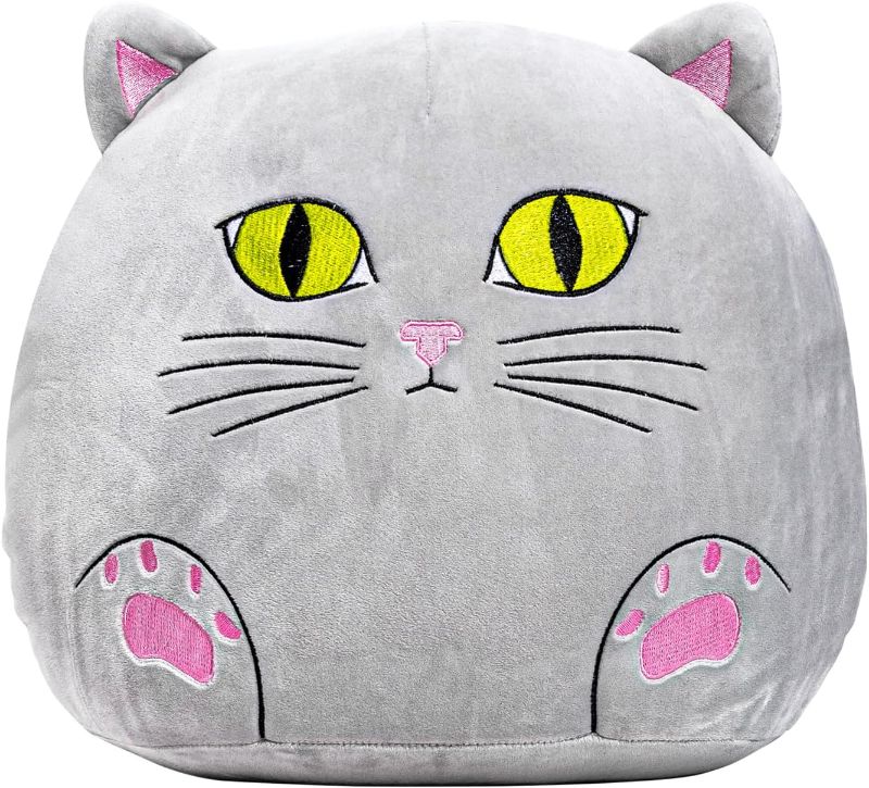 Photo 1 of 12in Cute Cat Plush Pillow, Cat Stuffed Animal Pillow, Great for Home Decor and as a Gift Idea for Children and Friends (Grey)