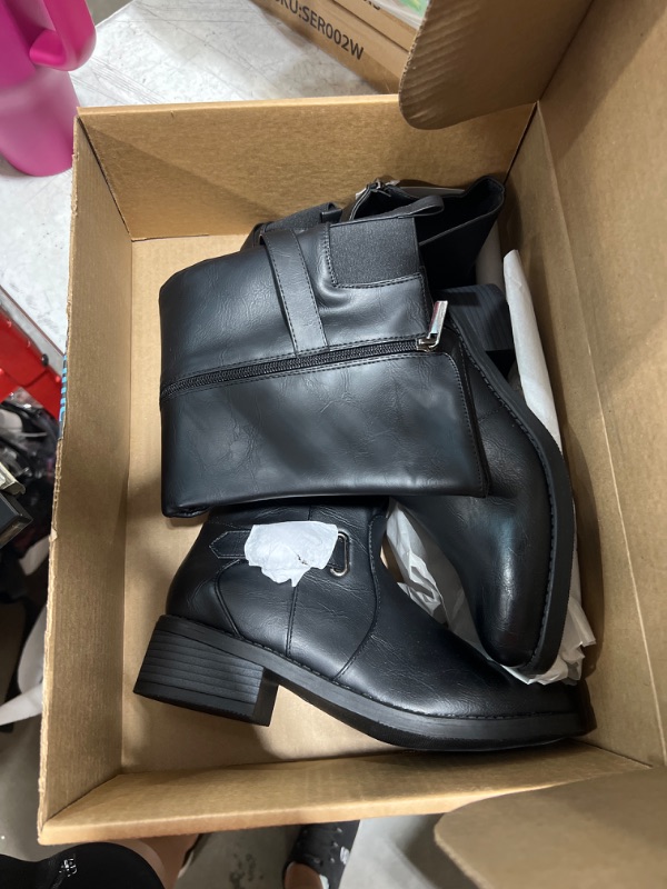 Photo 1 of Rollda Women's Slouchy Knee High Boots Pull On Flat Boots Side Zipper Fall Boots for Women 7.5 Black Riding