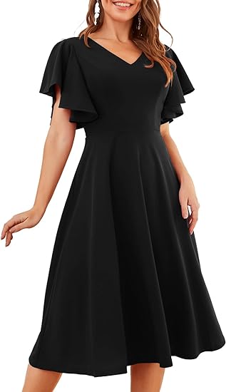 Photo 1 of Bridesmay Cocktail Dresses for Women 2024 Wedding Guest Midi Dress with Sleeves Formal Tea Party Dress for Women X-Small Black