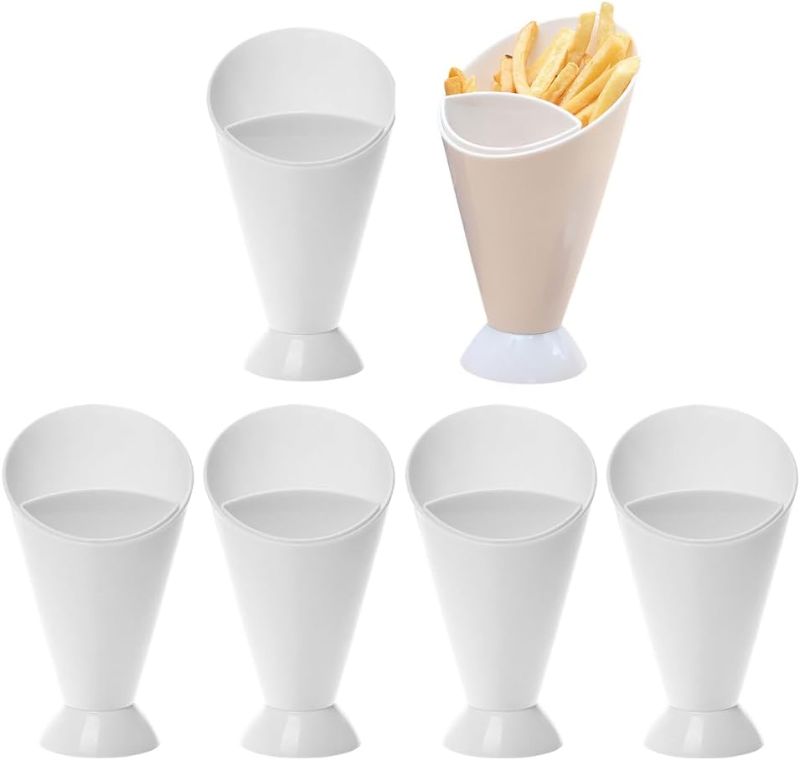Photo 1 of Cabilock 6pcs French Fry Holder with Sauce Cups Holder Dip Set 2 in 1 French Fry Cone Dipping Cup for French Fries and Veggies White
