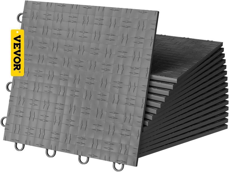 Photo 1 of VEVOR Garage Tiles Interlocking, 12'' x 12'', 25 Pack, Graphite Grey Garage Floor Covering Tiles, Non-Slip Diamond Plate Garage Flooring Tiles, Support up to 55,000 lbs for Basements, Gyms
