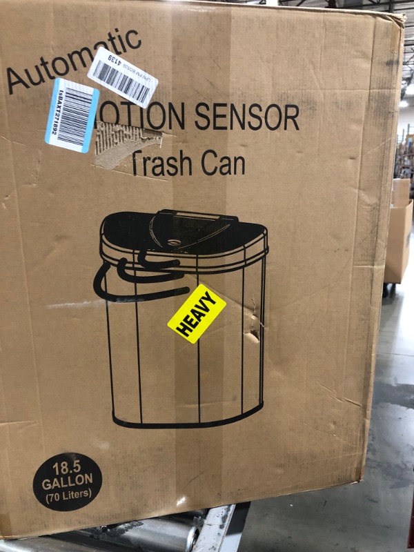 Photo 3 of Ninestars Automatic Touchless Sensor Trash Can/Recycler with D Shape Silver/Black Lid & Stainless Base, 18 Gal & NSTB-10-30 Extra Strong White Trash Bag w/Drawstring Closure, 10 Gal/ 40 L, 30 Count 18 Gal Trash Can + Trash Bag