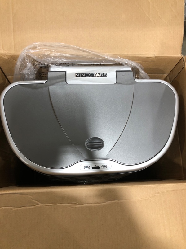 Photo 2 of Ninestars Automatic Touchless Sensor Trash Can/Recycler with D Shape Silver/Black Lid & Stainless Base, 18 Gal & NSTB-10-30 Extra Strong White Trash Bag w/Drawstring Closure, 10 Gal/ 40 L, 30 Count 18 Gal Trash Can + Trash Bag