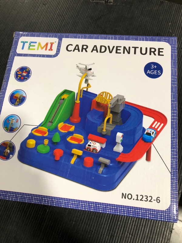 Photo 2 of TEMI Kids Race Track Toys for Boy Car Adventure Toy for 3 4 5 6 7 Years Old Boys Girls, Puzzle Rail Car, City Rescue Playsets Magnet Toys w/ 3 Mini Cars, Preschool Educational Car Games Gift Toys BLUE