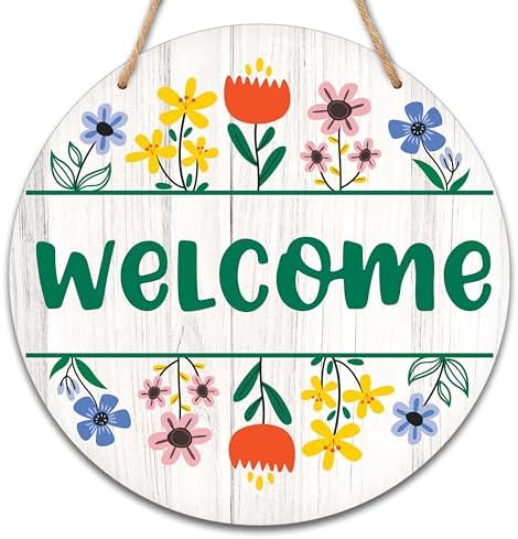 Photo 1 of Spring Welcome Sign for Front Door Decor - 10" Floral Umbrella Wall Hanging Plaque - Flower Wall Pediments for Spring Easter Party Outdoor Indoor Front Door Decor - Welcome
