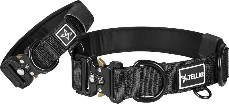 Photo 1 of Stellar Ménage Premium Dog Collar - Adjustable Tactical Collar with Breathable Neoprene Lining & Quick-Release Metal Buckle (Size 11, Onyx Black) Size 11 Onyx Black