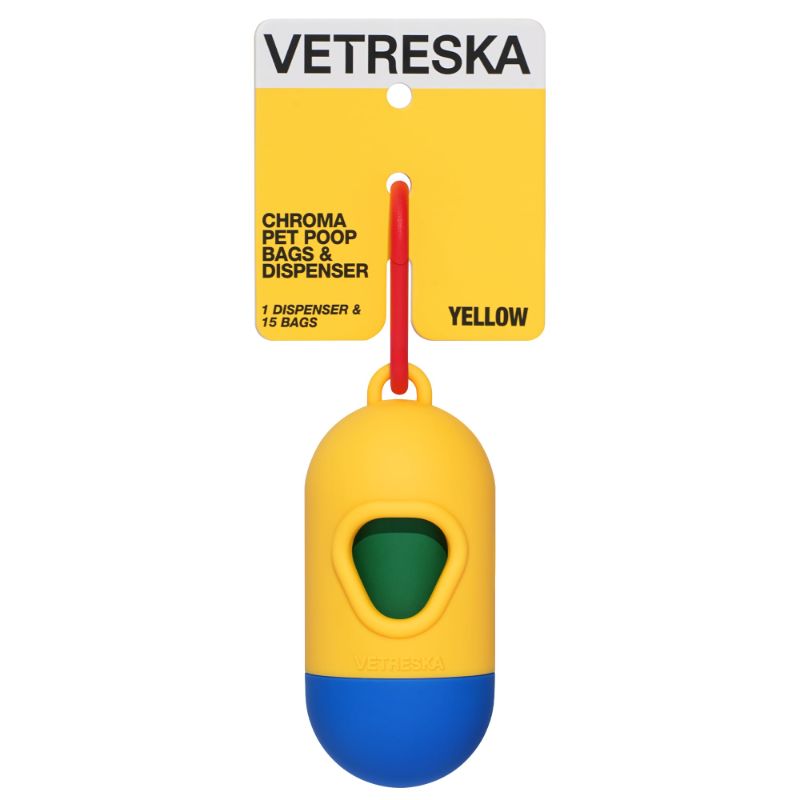Photo 1 of VETRESKA Dog Poop Bag Dispenser with Unscented, Leak Proof and Extra Thick Waste Bags, Rubber Soft-Touch Paint Pet Dispenser, 1 Count Holder and 15 Bags for Walking the Dog, Cats Litter, Yellow