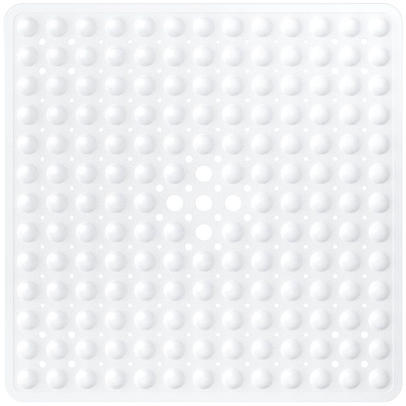 Photo 1 of XIYUNTE Square Shower Mat - 21 x 21 inch Non-Slip Bath Mat for Shower, Non Slip Bathtub Mats with Suction Cups and Drain Holes, Machine Washable, White White 21x21inch/53x53CM