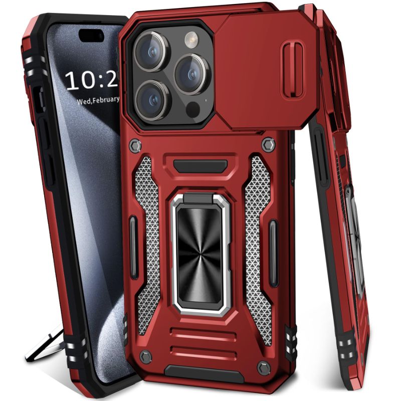Photo 1 of BaHaHoues for iPhone 15 Pro Case with Slide Camera Cover iPhone 15 Pro Phone Case with Magnetic Kickstand Ring, Military Grade Shockproof Protective Case for iPhone 15 Pro (Red)