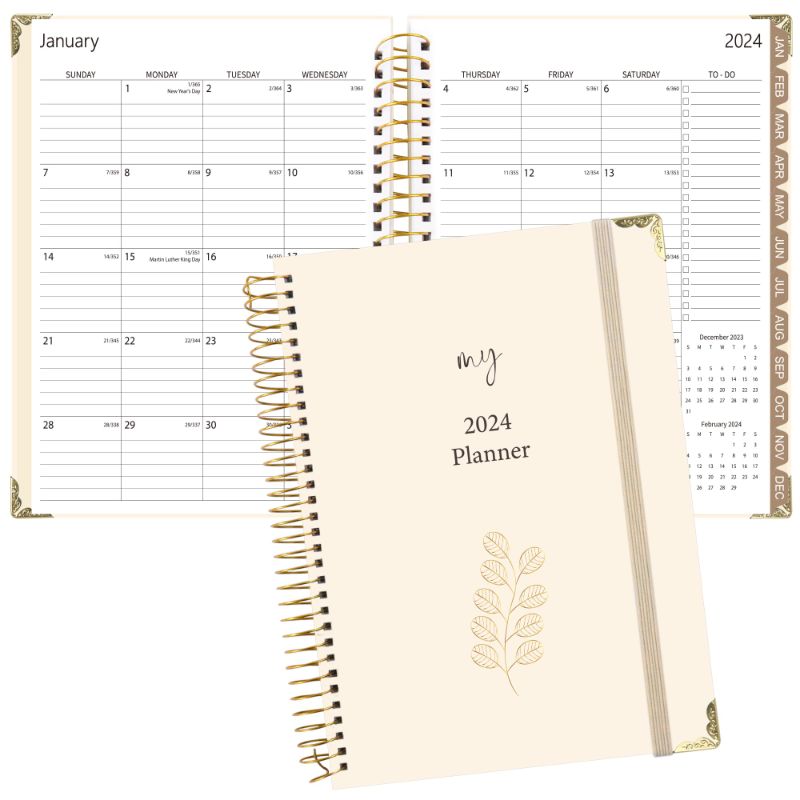 Photo 1 of 2024 Planner - Academic Planner with Tabs, 6.3x8.5 Weekly and Monthly Agenda Planner,Jan.2024-Dec.2024,Spiral Bound,Elastic Closure.