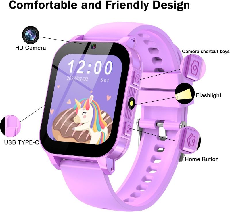 Photo 1 of Kids Smart Watch girls boys,Smart watch with 22 Games Video Camera Music Player Recorder Pedometer Torch 12/24 hr Learn Card Audiobook HD Touch Screen Educational Toys Birthday Gifts Age 3-12 (Purple)
