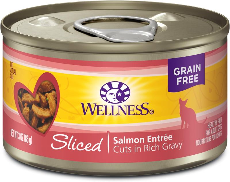 Photo 1 of Wellness Natural Pet Food Wellness Complete Health Natural Grain Free Wet Canned Cat Food, Sliced Salmon Entree, 3-Ounce Can (Pack of 24)
