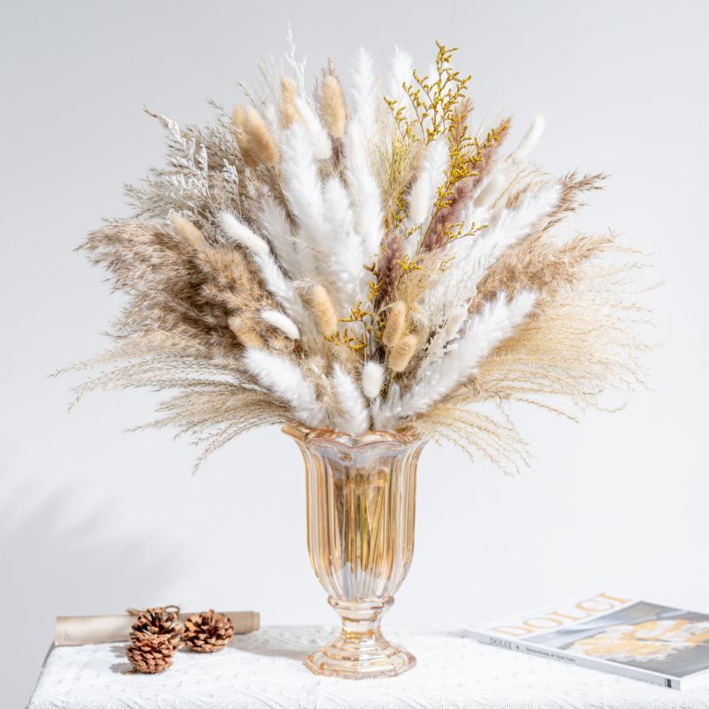 Photo 1 of Natural Dried Pampas Grass Decor, Hicream 101 PCS Pampas Grass, Bunny Tails Dried Flowers, Reed Grass Bouquet for Wedding Boho Flowers, Long-Lasting Fall Home Table Decor, Rustic Farmhouse Party