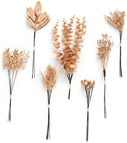 Photo 1 of Ling's Moment Artificial Golden Branches Box Set, 33pcs with 7 Kinds of Faux Greenery Picks for DIY Bridal Bouquets Wedding Floral Arrangement Table Centerpieces, Golden