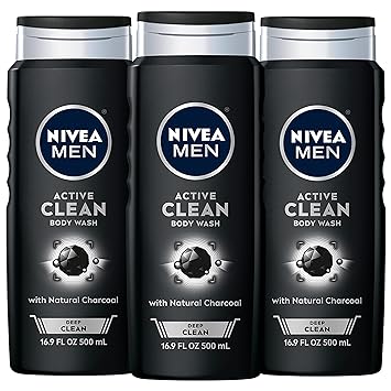 Photo 1 of Nivea Men DEEP Active Clean Charcoal Body Wash, Cleansing Body Wash with Natural Charcoal, 3 Pack of 16.9 Fl Oz Bottles
