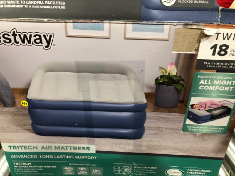 Photo 1 of Bestway Single High 8.5 Inch, Essential Comfort Indoor/Outdoor Soft Top Air Mattress w/Upgraded 2-Way Valve, Traditional Coil Beam Technology - Twin Size