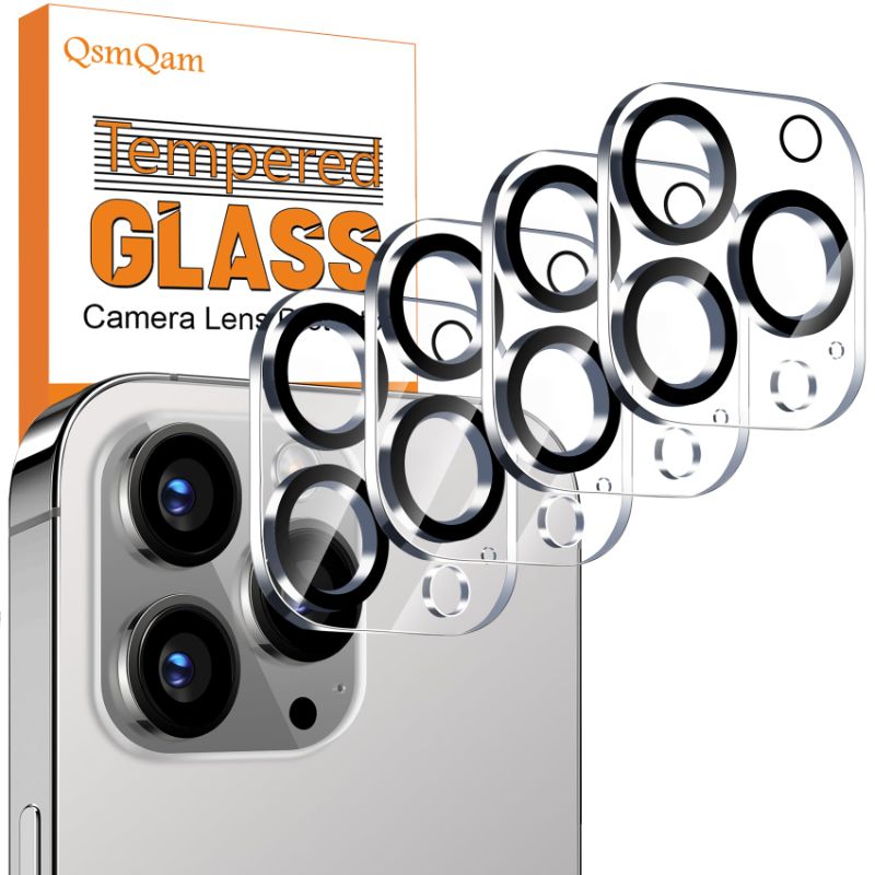 Photo 1 of QsmQam 4 Pack Camera Lens Protector for iPhone 15 Pro Max 6.7" / iPhone 15 Pro 6.1", Tempered Glass Camera Cover, HD Clear, Anti-Scratch, Strong Adhesion, [Does not Affect Night Shots] iPhone 15 Pro Max / iPhone 15 Pro Clear