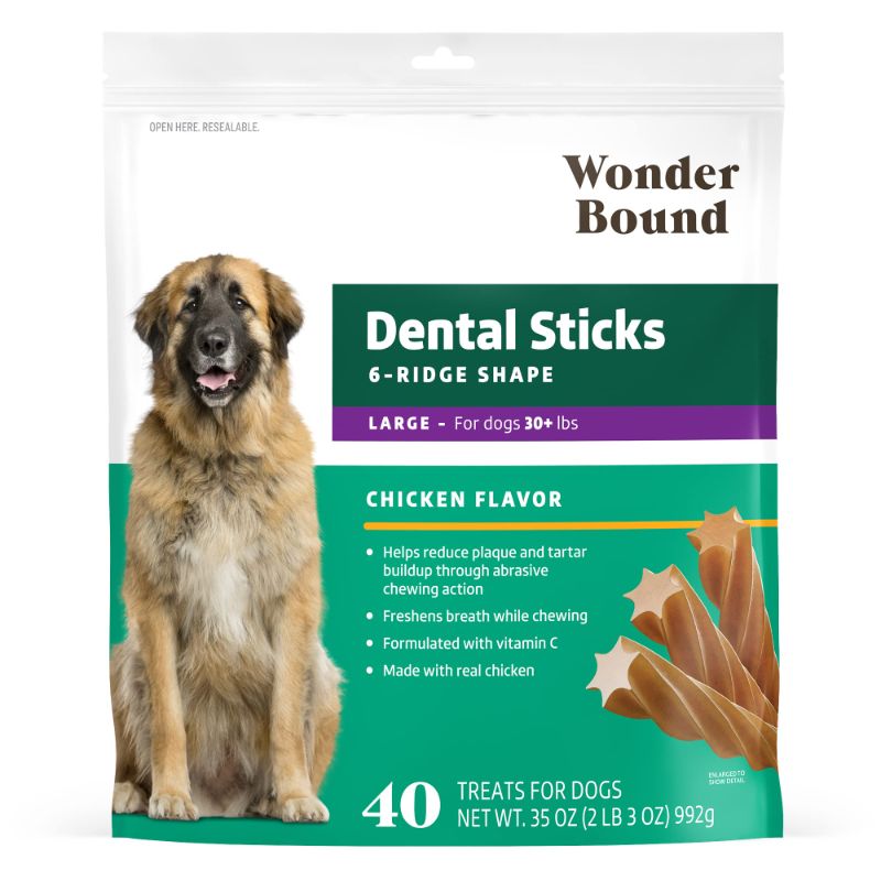 Photo 1 of Amazon Brand - Wonder Bound Chicken Flavor Dental Sticks, Large, 40 Count Chicken Large Dogs (30+ lbs)
BEST BY: 12/23/2025
