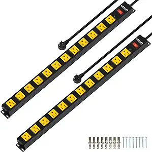 Photo 1 of 12 Outlet Long Power Strip, 2100 Joules Surge Protector, 6FT Power Cord, Wide Spaced Outlet Power Bar, Overload Protection Switch, Industrial Heavy Duty for Work Bench, Shop, Garage, 2 Pack… 