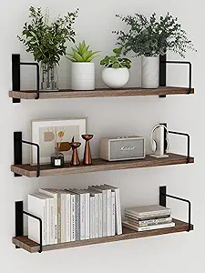 Photo 1 of EALLRINEC Floating Shelves, 24 Inches Easy to Install Wall Mounted Shelves, Wall Shelves Set of 3, Rustic Wood Shelves for Wall Décor, Storage Shelves for Living Room (Brown) 