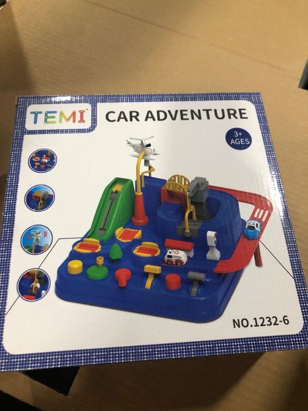 Photo 2 of TEMI Kids Race Track Toys for Boy Car Adventure Toy for 3 4 5 6 7 Years Old Boys Girls, Puzzle Rail Car, City Rescue Playsets Magnet Toys w/ 3 Mini Cars, Preschool Educational Car Games Gift Toys BLUE