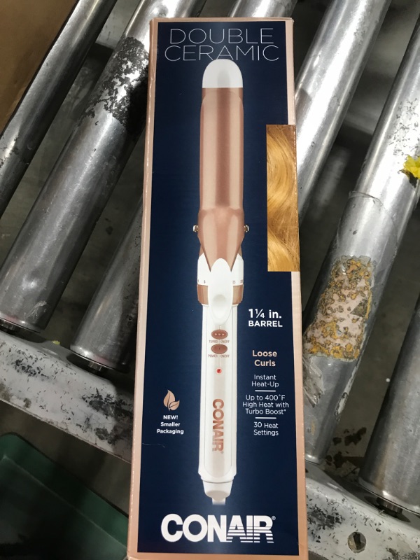 Photo 1 of Conair Double Ceramic 1 1/4-Inch Curling Iron, 1 ¼ inch barrel produces loose curls – for use on medium and long hair White 1 1/4-Inch