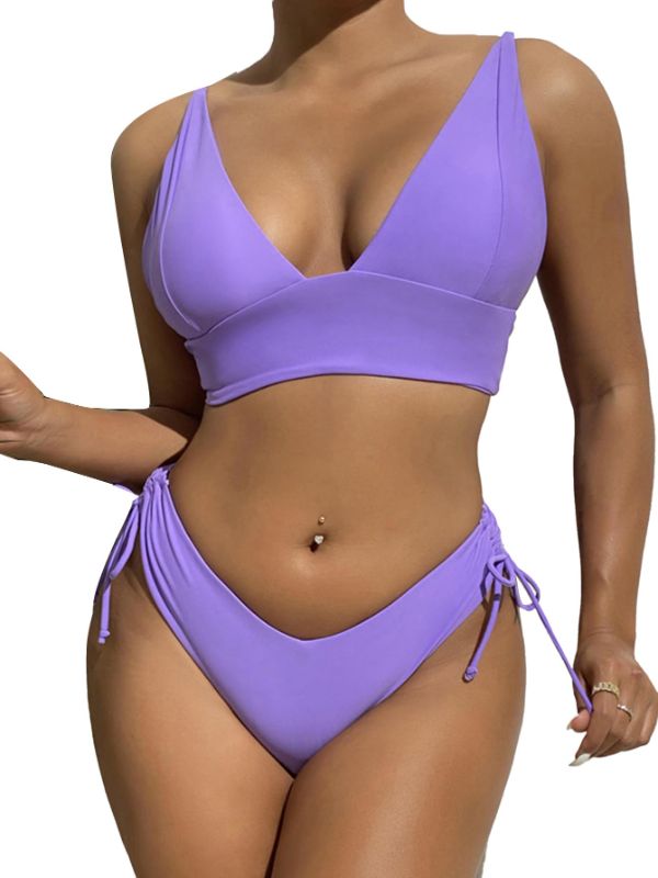 Photo 1 of Vrtige Women's Bikini Set Spaghetti Strap V Neck Triangle Top Two Piece Swimsuit Bathing Suits Small Purple