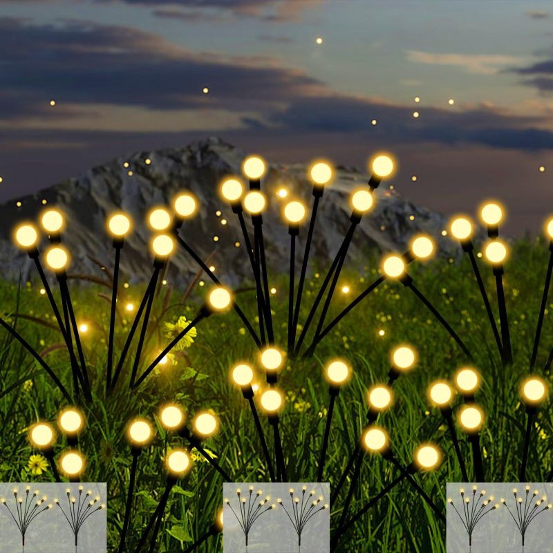 Photo 1 of Solar Garden Lights, 6 Pack Upgraded 48 LED Solar Powered Firefly Lights, Solar Outdoor Decorative Lights, Flexible Swaying Waterproof Garden Lights for Yard Patio Pathway Fence, Warm White
