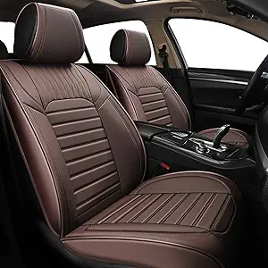 Photo 1 of YUHCS Full Set Car Seat Covers - Faux Leather Non-Slip Vehicle Cushion Cover, Waterproof Car Seat Protectors Automotive Accessories for Most SUV Cars Pickup Truck Brown 