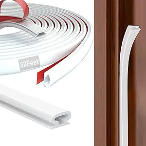 Photo 1 of Weather Stripping Door Seal Strip,Self-Adhesive Door Weather Stripping,Door Weatherstripping Soundproofing Door Seal Strip for Door Frame Window Insulation Large Gap Easy Cut to Size (White 32 feet)