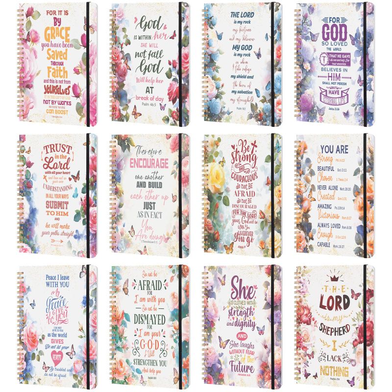 Photo 1 of 12 Pcs Christian Gitfs Bulk Bible Verse Notebook Christian Journal Spiral Inspirational Notepad Religious Gift Pocket Notebook for Church Office School Women Coworker Gift (Side Spiral)