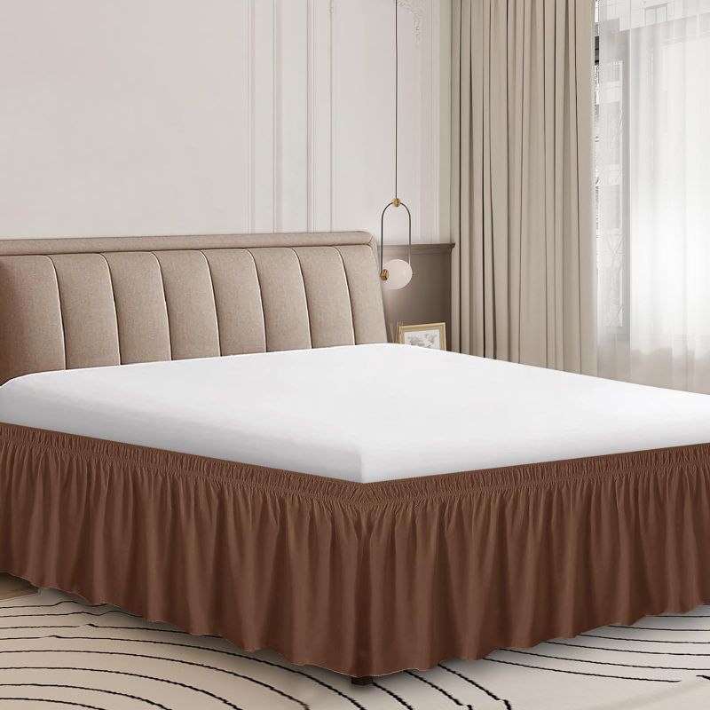 Photo 1 of New Material for Full Bed Skirt Washable 12-16 Inch Drop, Soft Stretch Microfiber Fit for Bed Skirt Twin Size &Full, Dust Ruffles Twin Bed Skirting Full Size Brown Twin&Full Brown