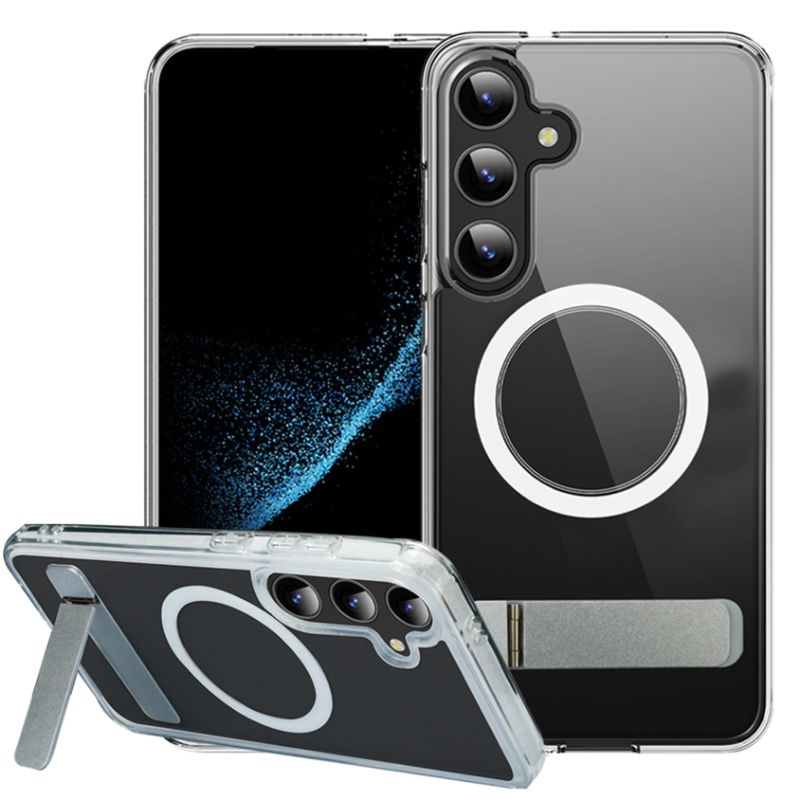 Photo 1 of for Galaxy A55 5G Clear Case with Stand, Built-in Strong Magnetic, Metal Kickstand TPU Bumper & Hard PC Back Anti-Yellowing 10FT Drop Protection Phone Cover for Samsung Galaxy A55 5G (Clear) for Galaxy A55 Clear