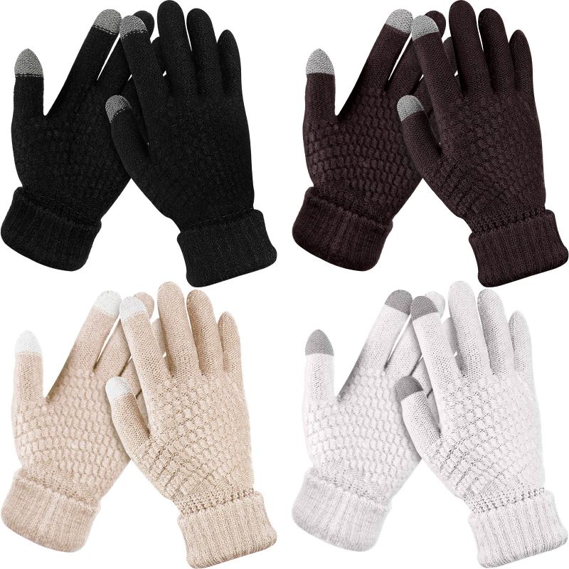 Photo 1 of 4 Pairs Kid Winter Touchscreen Knit Gloves Coffee