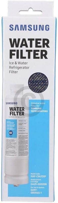 Photo 1 of SAMSUNG Genuine Filter for Refrigerator Water and Ice, Carbon Block Filtration for Clean, Clear Drinking Water, 6-Month Life, HAF-CIN/EXP, 1 Pack

