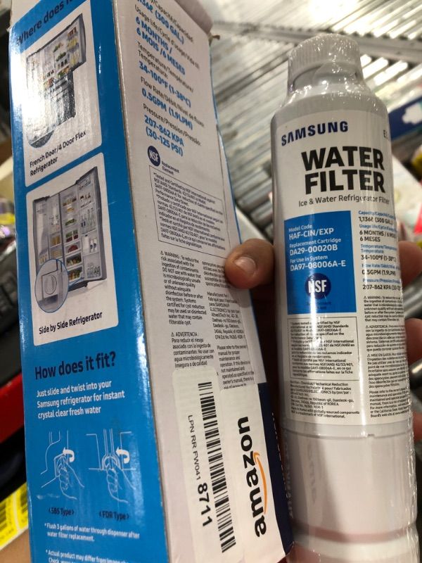 Photo 1 of SAMSUNG Genuine Filter for Refrigerator Water and Ice, Carbon Block Filtration for Clean, Clear Drinking Water, 6-Month Life, HAF-CIN/EXP, 1 Pack
