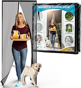 Photo 1 of l Limited-time deal: Flux Magnetic Screen Door - Self-Closing, Pet-Friendly, Durable Polyester Mesh Screen Door with Powerful Magnetic Attachments, Keeps Bugs Out, Fits Sliding Doors and Standard Doors up to 38" x 82" 