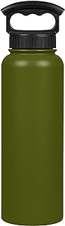 Photo 1 of FIFTY/FIFTY Double Wall Vacuum Insulated Water Bottle, Stainless Steel, Wide Mouth with Three Finger Cap 40oz/1182ml Olive Green
